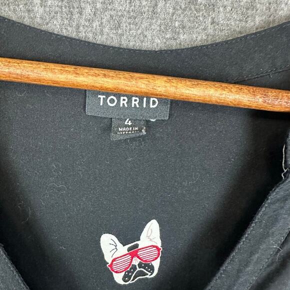 Torrid French Bulldog Print Rayon Button Up Blouse Sz 4X Lightweight Summer - Picture 3 of 8